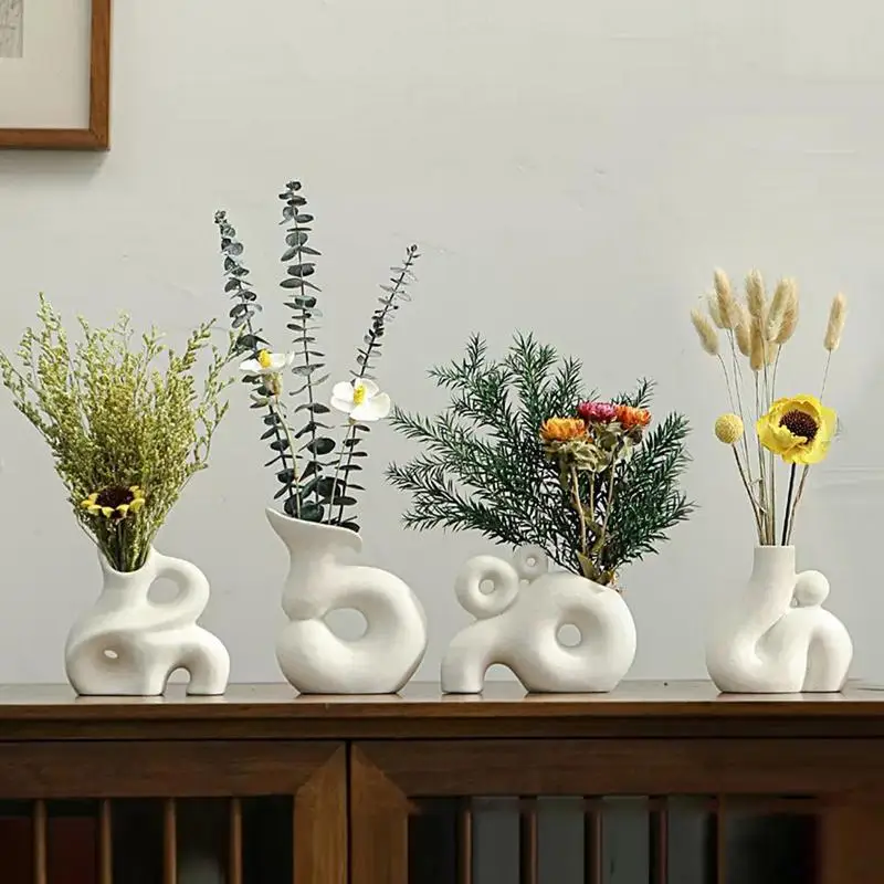 Ceramic Vases For Home Decor Modern Geometric Shape Home Ornaments No Deforming Table Centerpiece For Living Room Restaurant