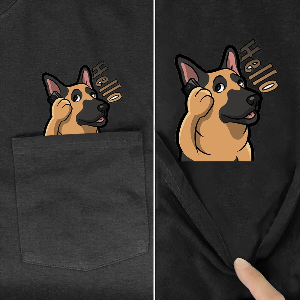 

CLOOCL Black Cotton T-shirts German Shepherd Calling Pocket Tees Summer Hip Hop Tops Graphics Tee Woman Tshirts Dropshipping