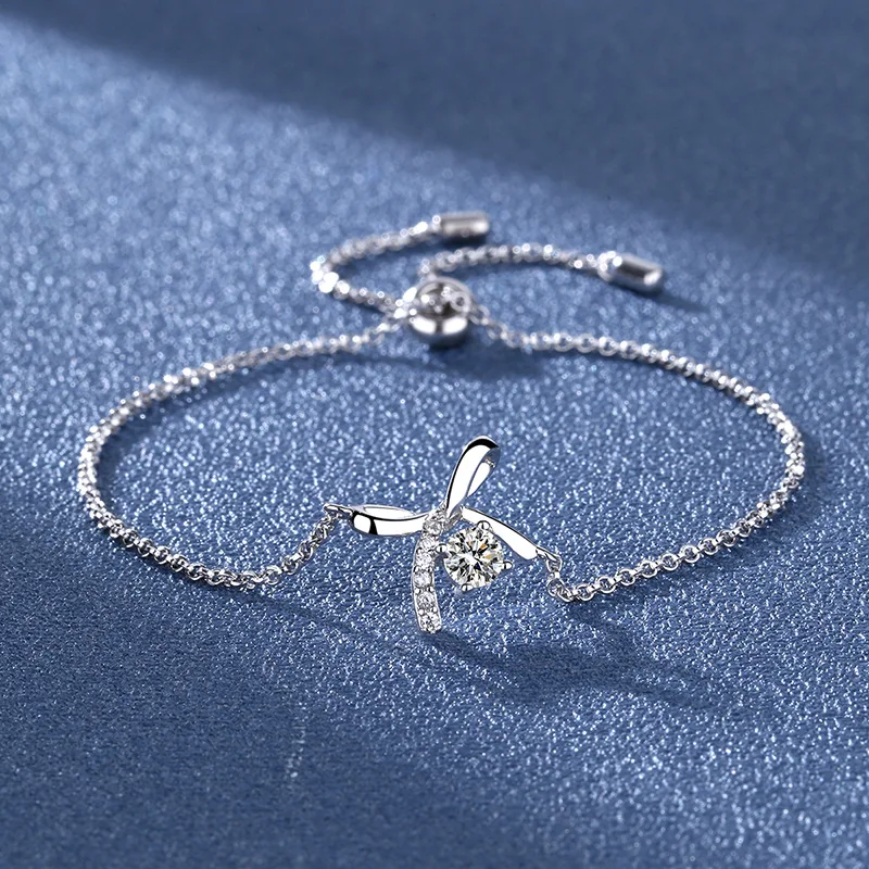 

S925 Sterling Silver Bow Bracelet for Ladies Women's Fashion Light Luxury Jewelry Bracelet for Wedding Christmas Holiday Gifts