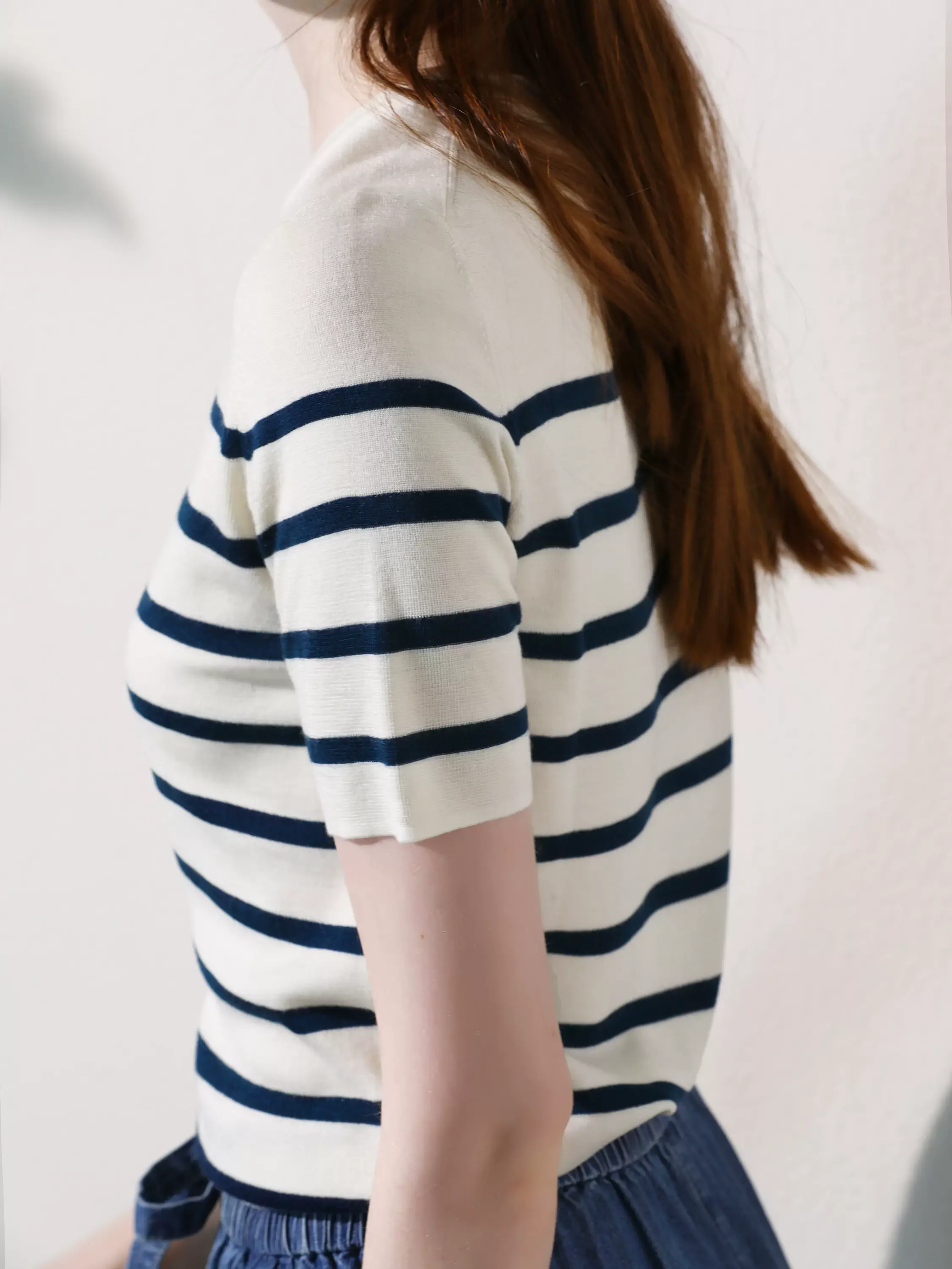 Элегантный свитер BirdTree из 30% натурального шелка и 70% шерсти женский полосатый с