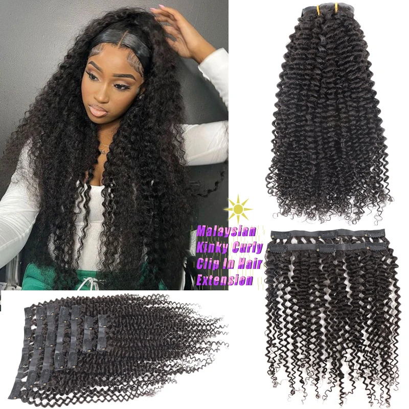 

9A Quality 4B 4C Kinky Jerry Curl Human Hair Clip In Extension 100% Unprocessed Malaysian Virgin Remy cheveux naturel humain