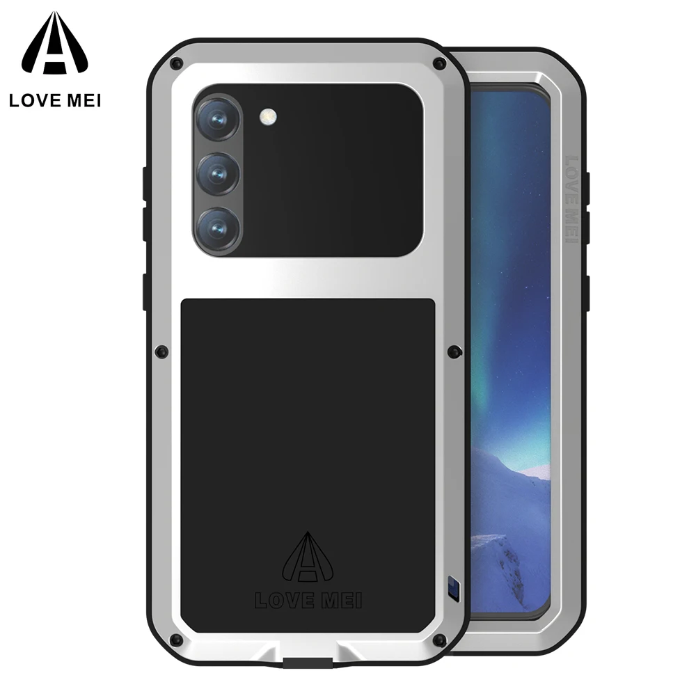 

LOVE MEI For Samsung Galaxy S23 Plus Metal Armor Case S22 S21 FE Military Grade Shockproof Silicone Cover Built-in Protector