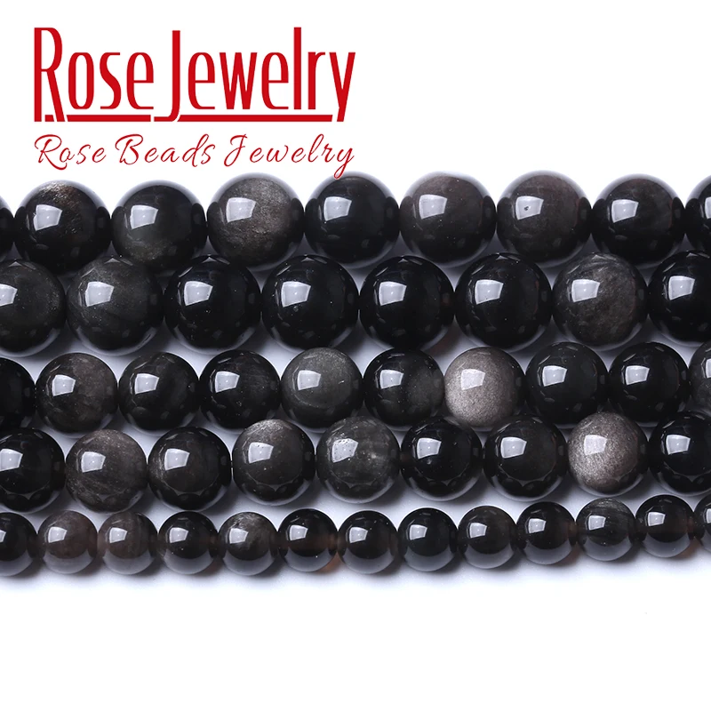

Natural Silver Color Obsidian Beads Round Loose Spacers Beads For Jewelry Making Diy Bracelets Accessories 4/6/8/10/12/14mm 15"