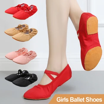 Children Dance Girl Ballet Cowhide Outsole Shoes Girls Women Ballerina Yoga Gym Dance Shoes Cow Leather Sole Canvas Ballet Dance 1