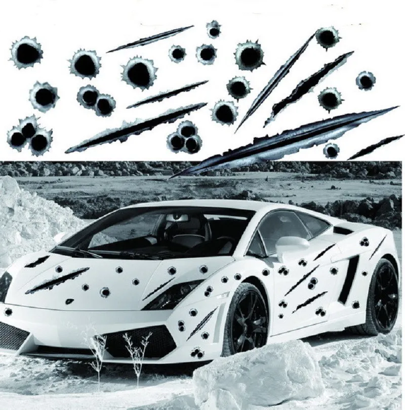 

Simulation Car Bullet Hole Crack Car Sticker 3D Bullet Hole Funny Decal Car-Scratch Bullet Hole Waterproof Stickers New