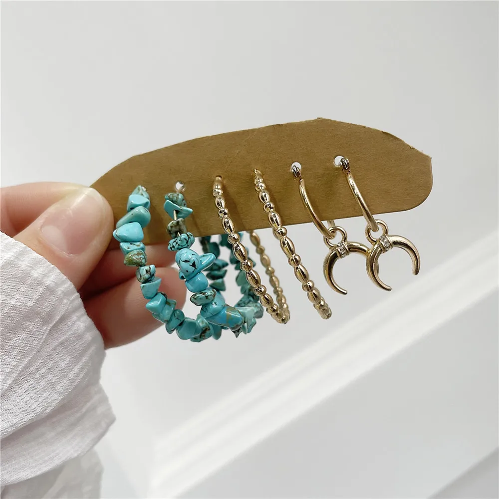 

Earring Sets Gold Color Natural Stone Beads Round Circle Earrings for Women Girls Boho Earrings Crescent Jewelry Gifts