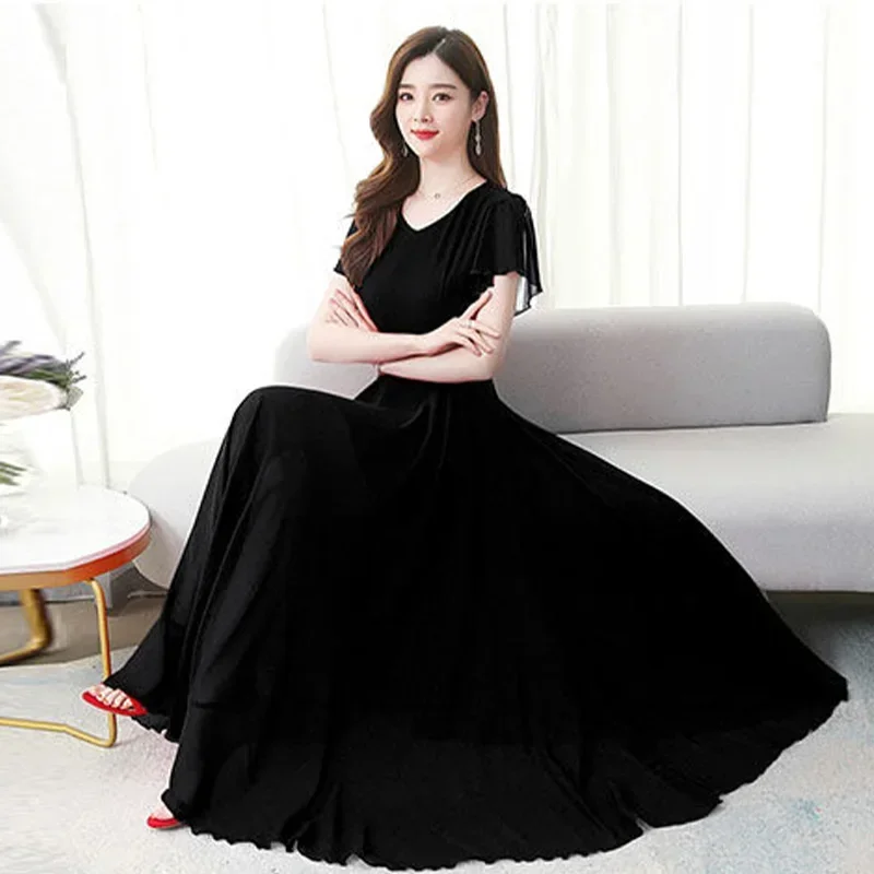 Винтажное Элегантное синее платье-трапеция с V-образным вырезом и коротким