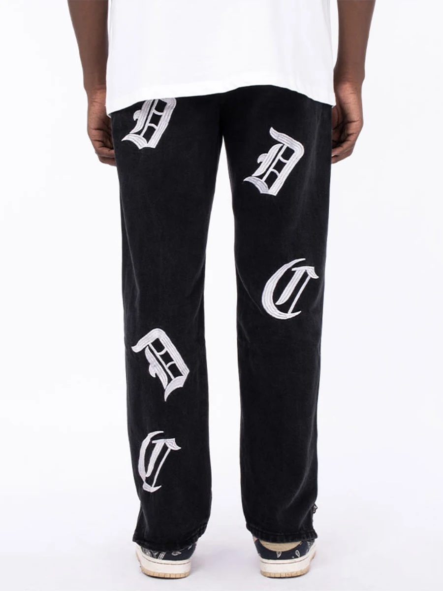 European and American Retro Embroidered Washed Jeans Tide Brand Hip-hop Straight Loose Trousers Men Y2K Men Jeans Streetwear