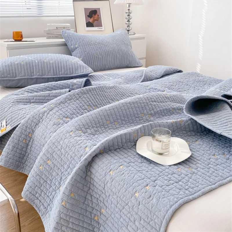 Star Embroidered Cotton Quilt Home Quilted Bedspread on the Bed Coverlet Summer Double Blanket Thicken Tatami Sheet Bed Cover
