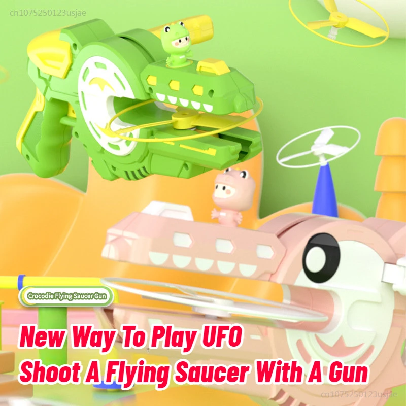

Crocodile Flying Saucer Gun Toy Children'S Sports Outdoor Catapult Flying Bamboo Dragonfly Flying Saucer Gift For Boys And Girls