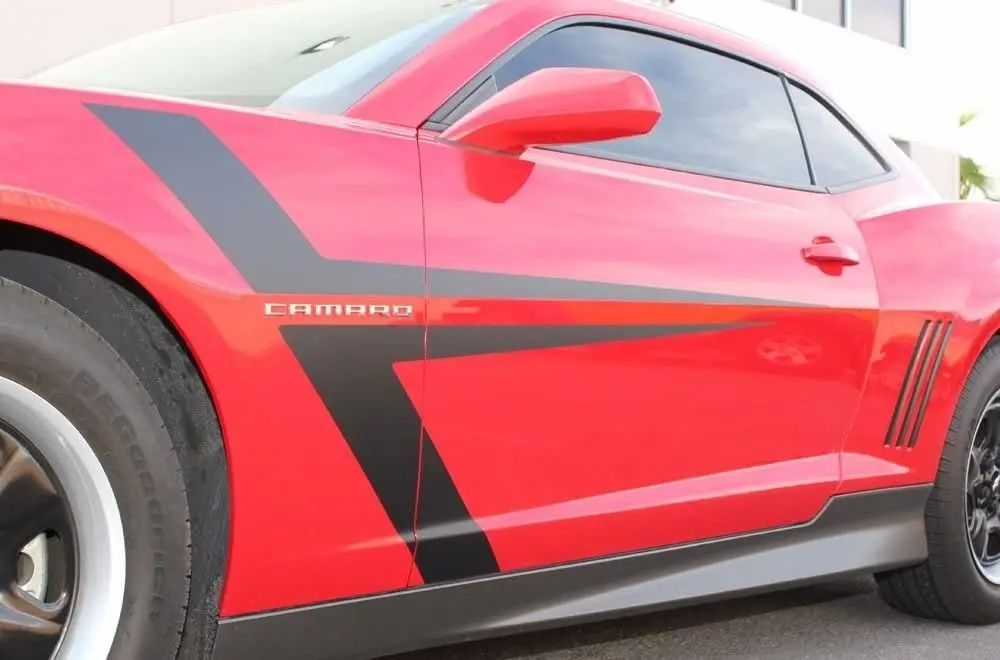 

Factory Crafts Side Door T-Stripe Graphics Kit Vinyl Decal Wrap Compatible with Chevrolet Camaro 2010-2015 - Matte Black