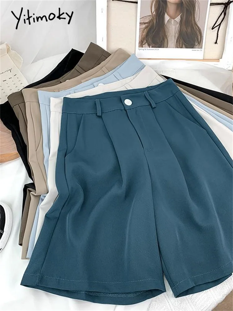 

Suits Shorts for Women Summer 2022 Korean Fashion Elegant Office Ladies Work Pants High Waisted Casual Wide Leg Shorts