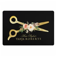 luxury hair stylist floral gold glitter scissors welcome doormat personalised chic hair salon beauty salon door mat rug carpet