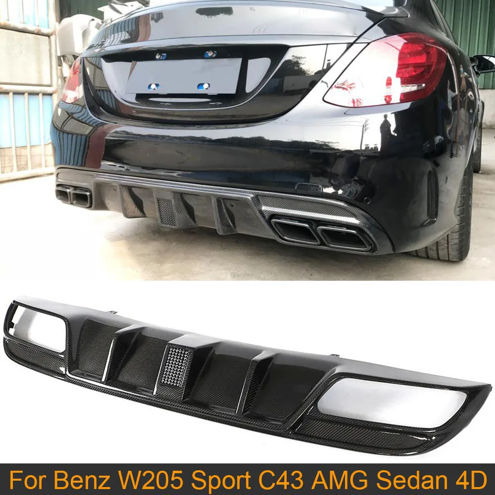 

Автомобильный диффузор для заднего бампера, губа для Mercedes Benz C Class W205 Sport C43 AMG Sedan 4 Door 2015-2020, задний диффузор из углеродного волокна