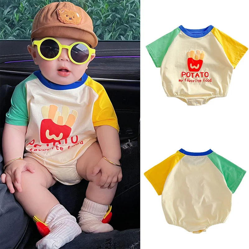 

Baby Summer Rompers for Girls Boys Cartoon French Fries Toddler One-Piece Jumpsuits Fashion Korean Infant Overalls Clothing 0-2Y