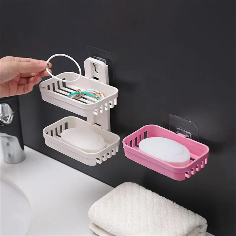 

Soap Dish Wall Mounted Double Layer Punch-Free Drawer Draining Holder Kitchen Sponge Storage Box Bathroom Organizer Rack Shelves