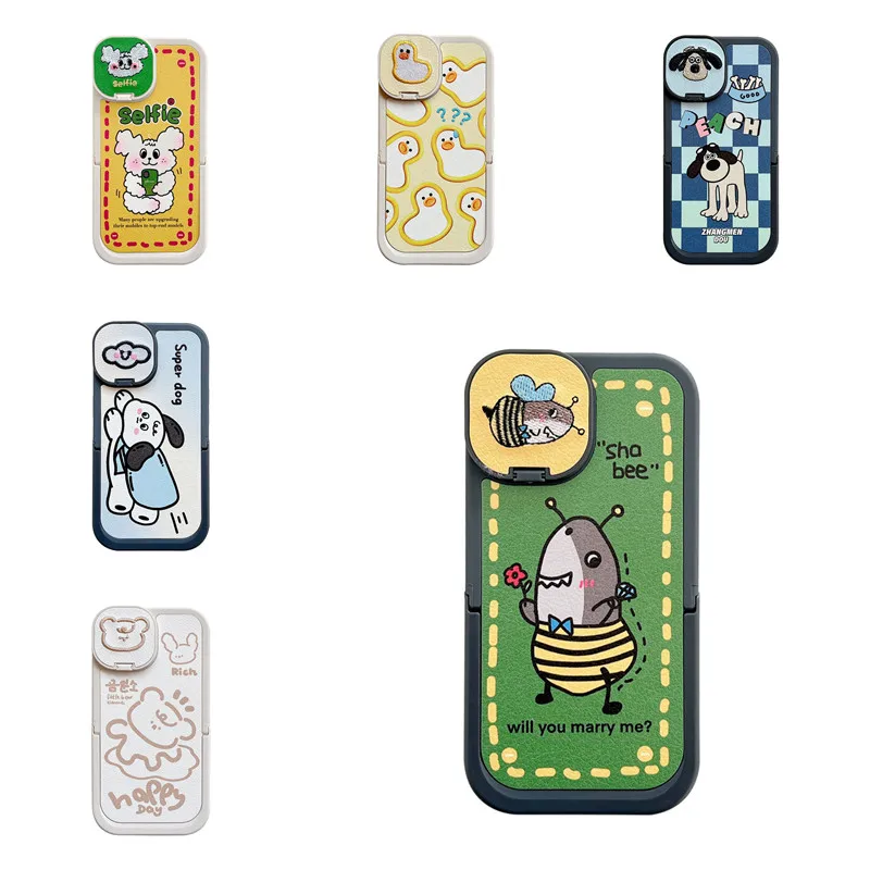 

Creative Cartoon Double Bracket Cosmetic Mirror Phone Case Cover for IPhone 11 12 13 14 Pro Shockproof Case for IPhone 14 Cases