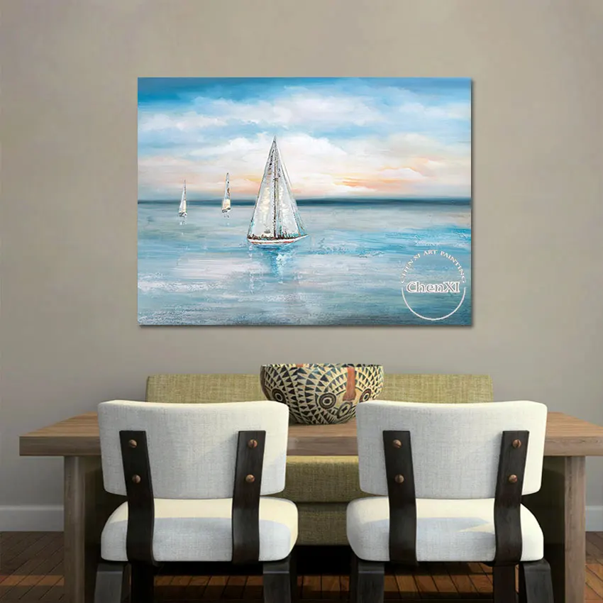 

Sailing Boats Canvas Picture Abstract Oil Painting Knife Acrylic Canvas Wall Art Home Decoration Piece Wall Hotel Art And Crafts