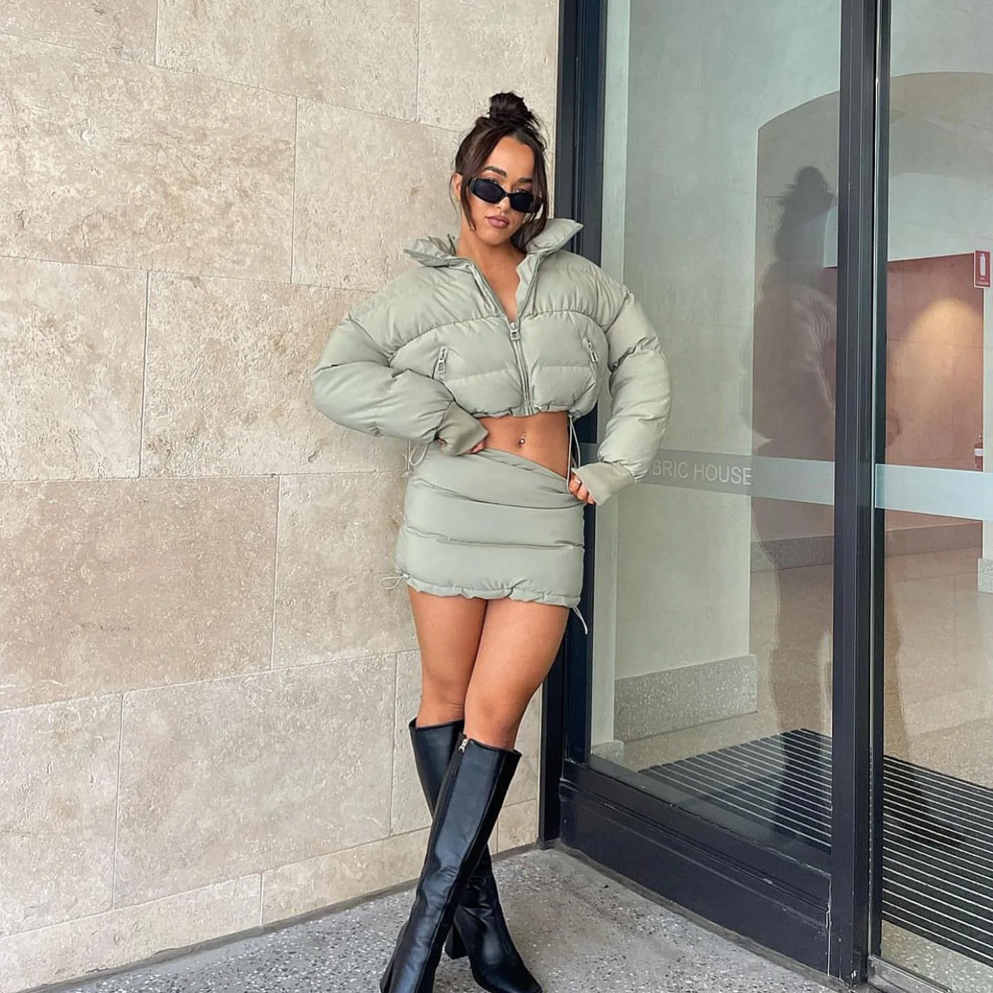 Stand-Up Zipper Drawstring Short Sections of Cotton Clothing Female Hot Girls Dewy Personality Long-Sleeved Warm Suit Tide