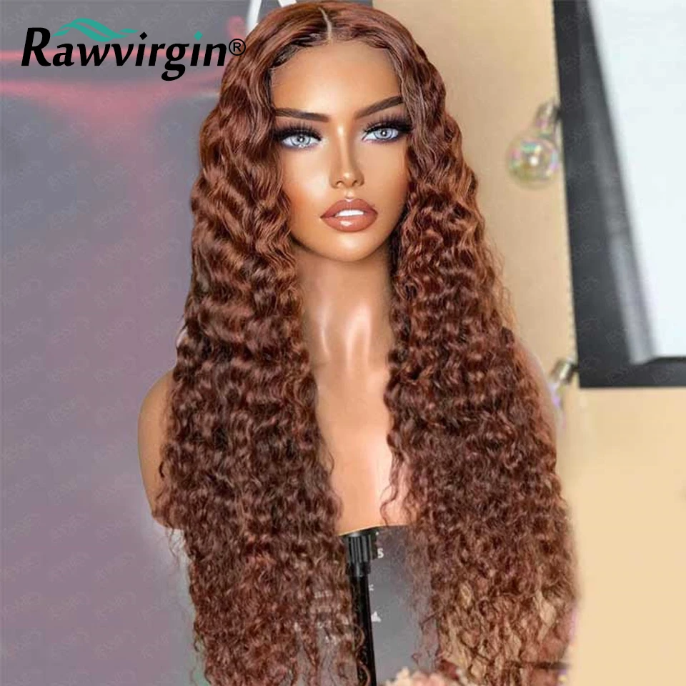 

30Inch Deep Wave Lace Front Human Hair Wigs Glueless Ombre Ginger Brown Peruvian HD Lace Curly Frontal Wig For Women Pre Plucked