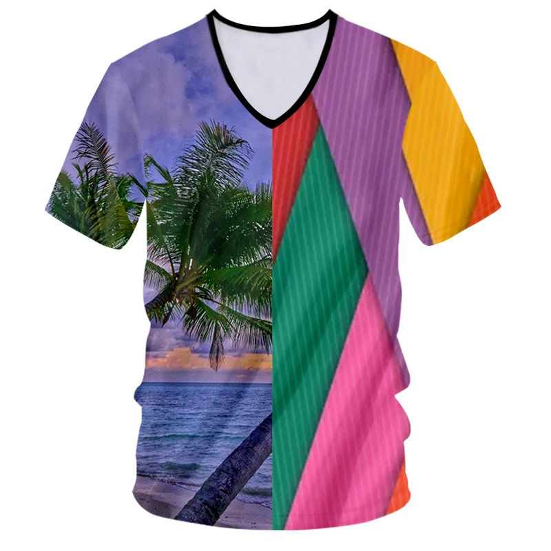 

Винтажная рубашка с V-образным вырезом, асимметричная цветная квадратная Лоскутная Гавайская Повседневная Свободная спортивная одежда выс...