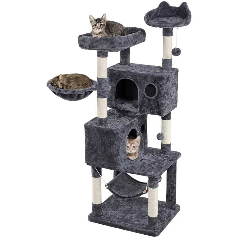 

SmileMart 64.5"H Multi-level Cat Tree Tower with Condos and Perches, （Dark Gray/Black/Light Gray/Pink）