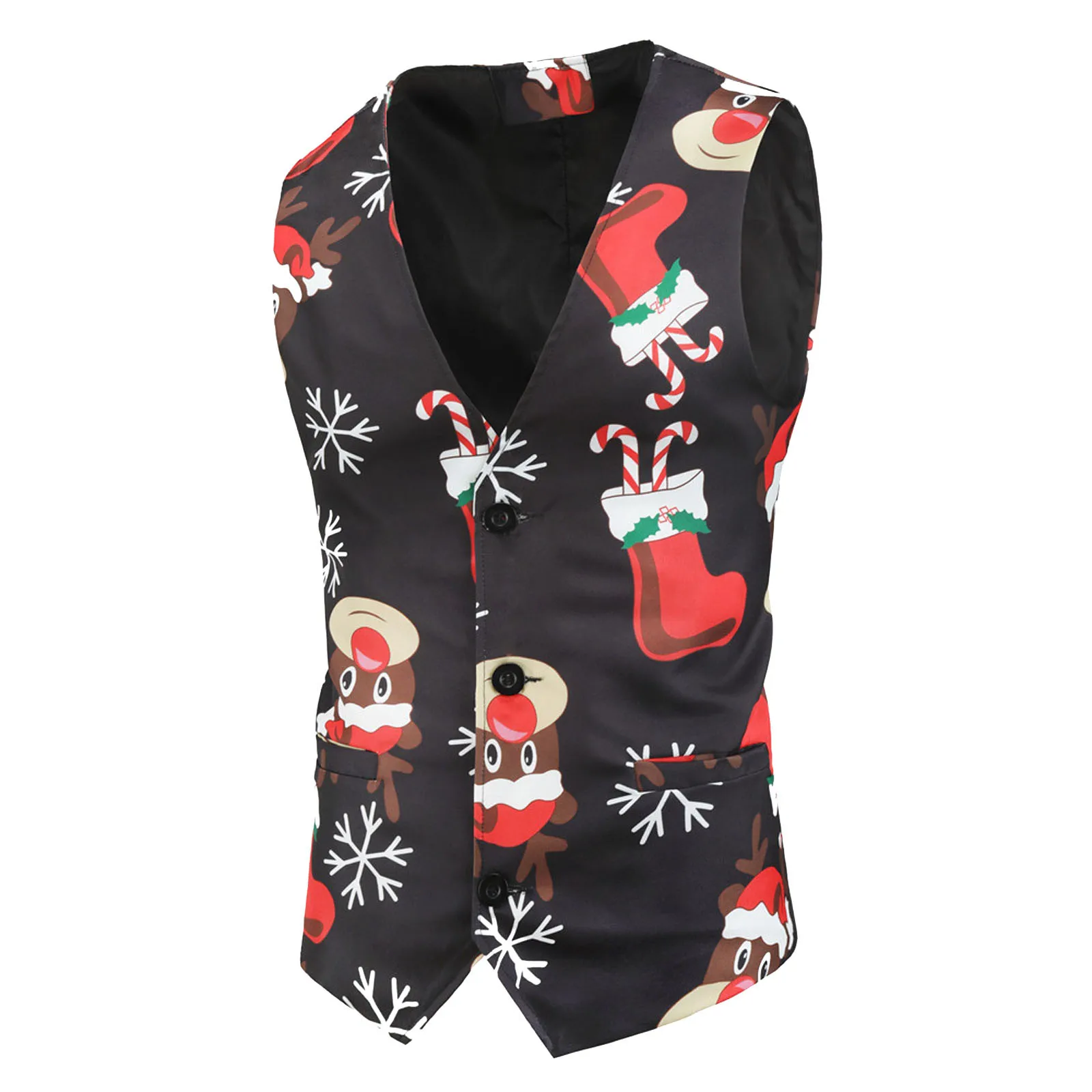 

Single-breasted Printed Men's Christmas Autumn Vest Casual Winter And Suit Men's Tank Tops Short Sleeve Set