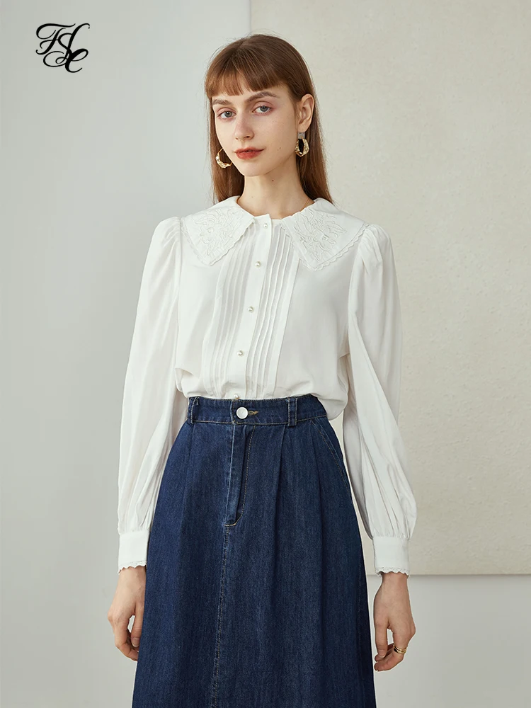 Женские рубашки FSLE французская винтажная Однотонная рубашка с длинными рукавами