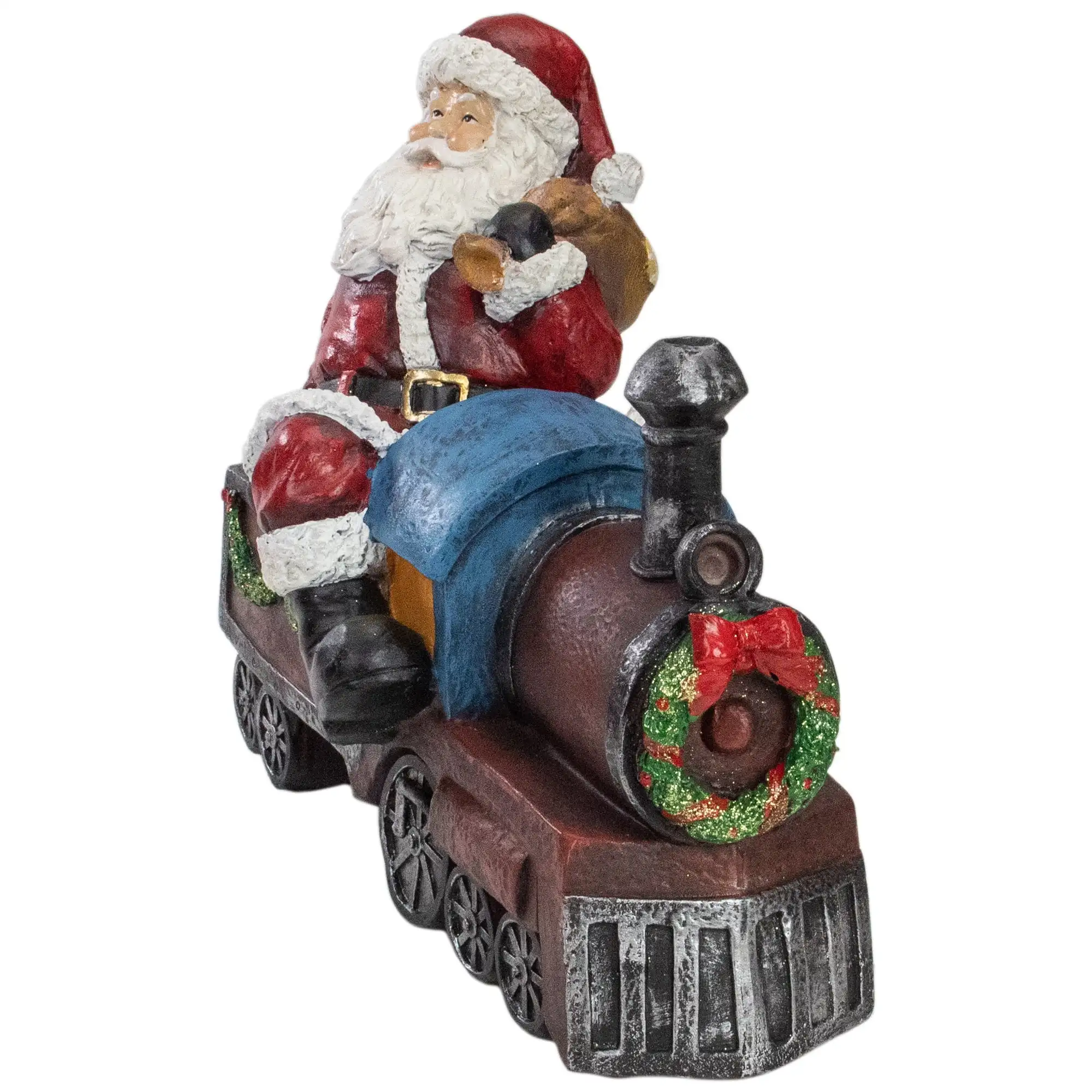 

Charming 14" Red and Blue Santa on a Train Christmas Tabletop Decoration