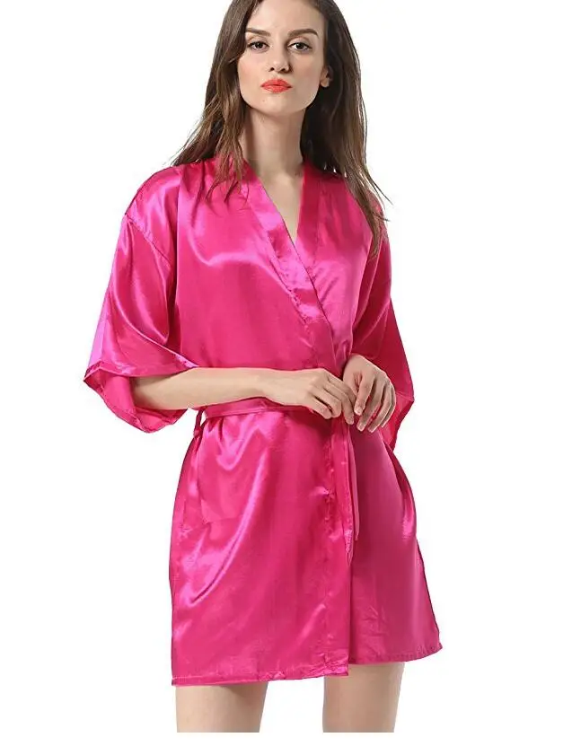 

S M L XL XXL Women Faux Silk Robe Bath Gown Hot Sale Kimono Yukata Bathrobe Solid Color Sleepwear Sleep Tops