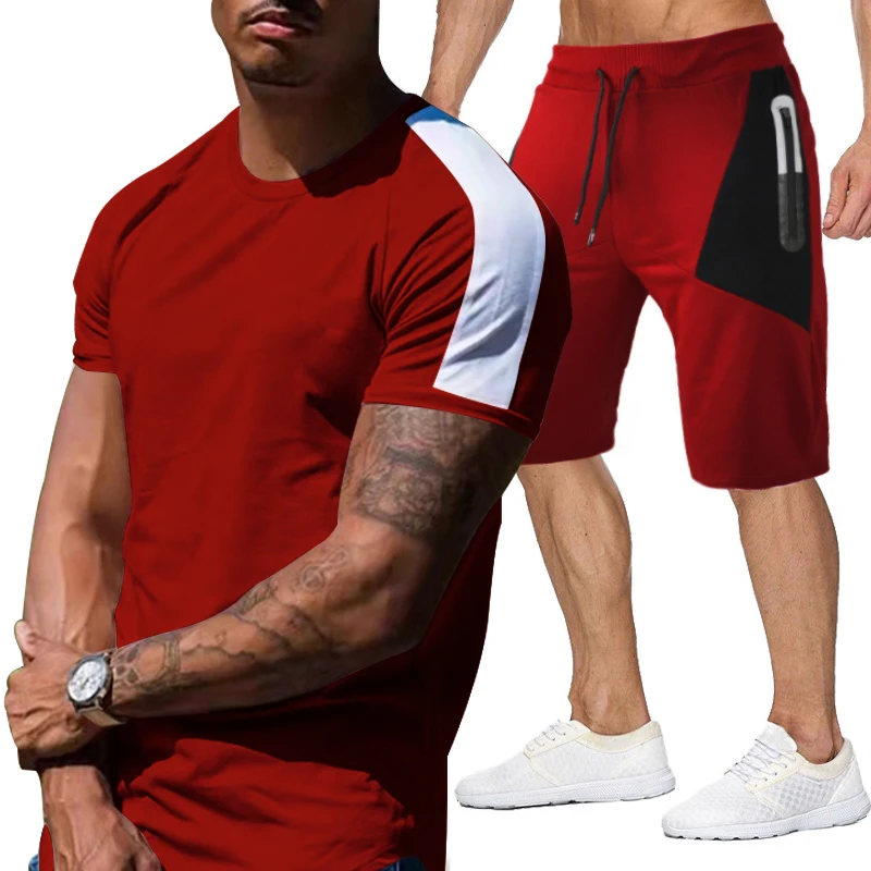 

Костюм спортивный мужской из хлопка, с шортами и коротким рукавом