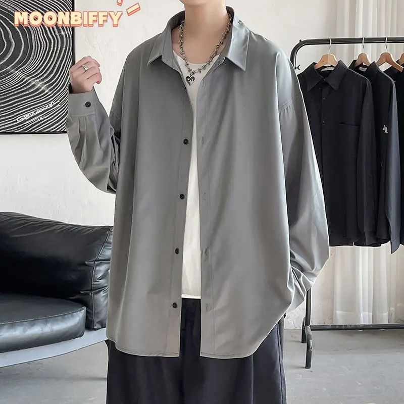 

2022 Autumn New Men Shirt Long Sleeve Solid Color Casual Cardigan Loose Base Blouses Vintage Fashion Clothing Men Shirts Tops