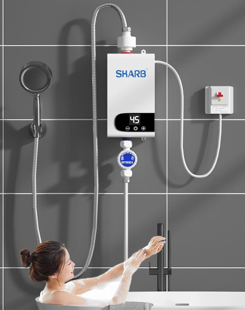 5500W 220V Water Heater Bathroom Kitchen Instant Electric Hot Water Heater Tap Temperature Display With Faucet Shower