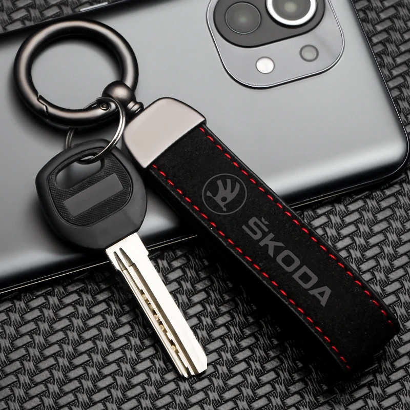 

Car Suede Leather Alloy Keychain Waist Wallet Key Accessories Men Gift For Skoda Logo Octavia 2 3 RS Fabia Superb 3 Kodiaq Kamiq