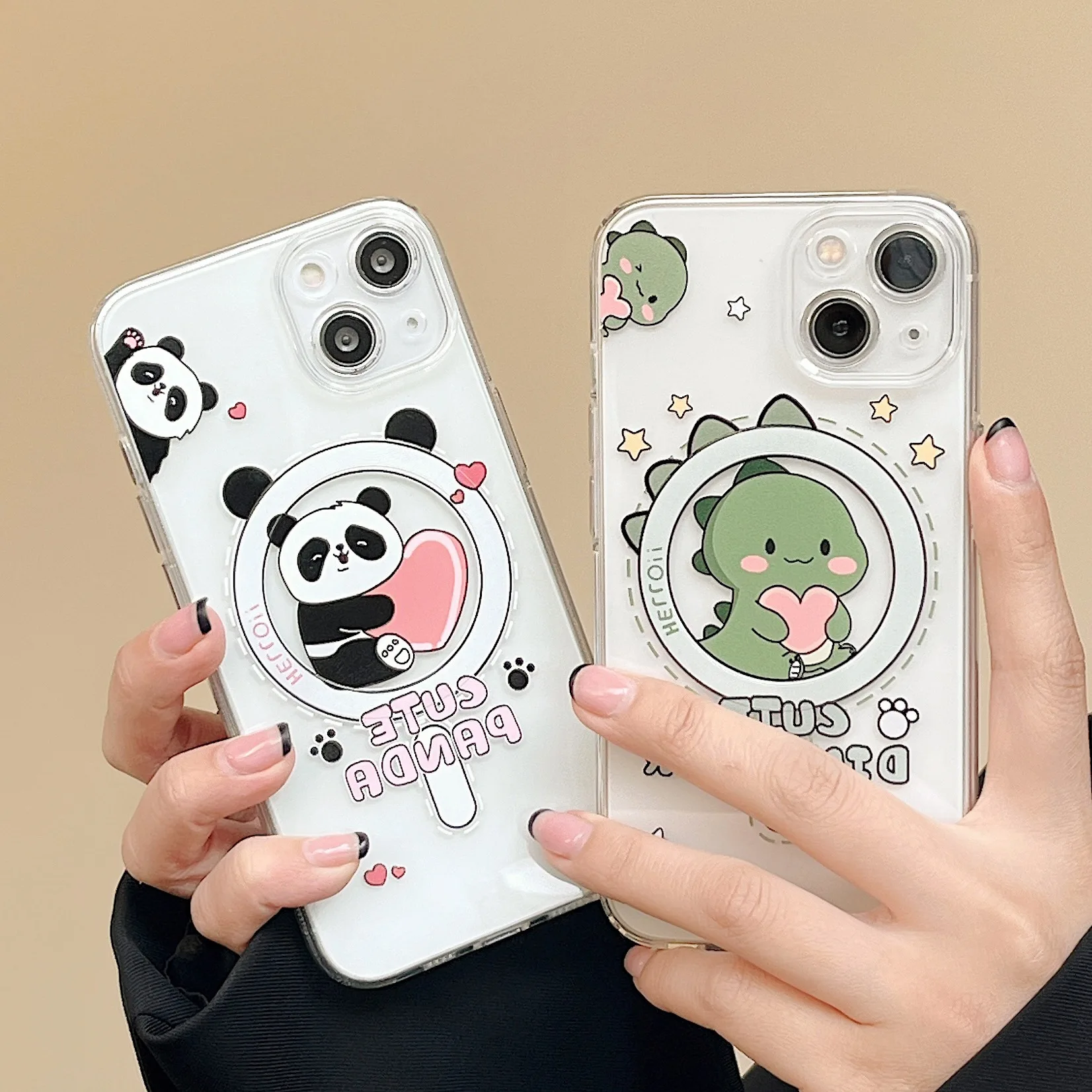 

Cute Cartoon Dinosaur Panda Phone Case iPhone 11 12 13 14 Pro MAX Mini Plus Silicone Transparent Wireless Charging Phone Case