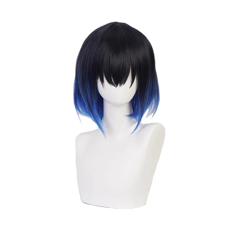 

Hashibira Inosuke Short Blue Ombre Wig Demon Slayer Kimetsu no Yaiba Heat Resistant Hair Cosplay Costume Wigs + Free Wig Cap