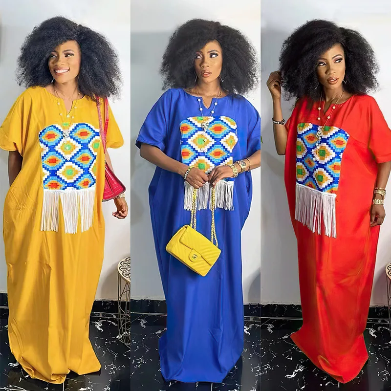 African Dresses for Women Summer Fashion African Women Short Sleeve Polyester Printing Long Dress Abaya Dress African Clothes