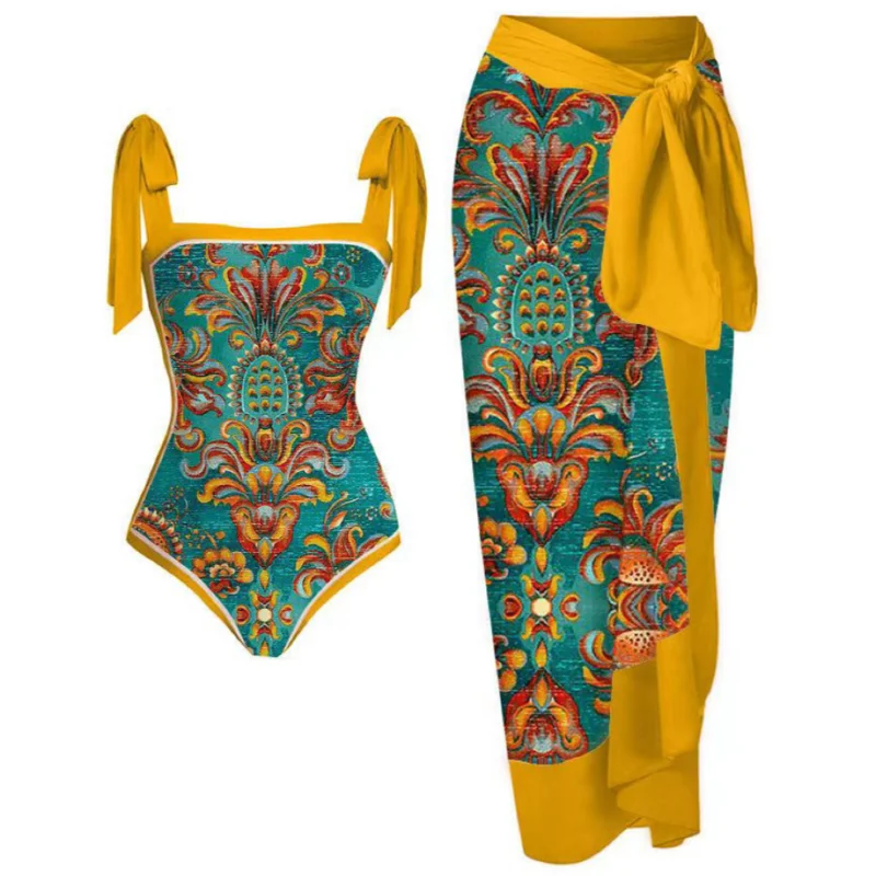 2023 New Vintage Swimsuit Women Bowknot Swimwear Brazilian Floral Print Holiday Designer Bathing Suit Beach Cover Up Summer