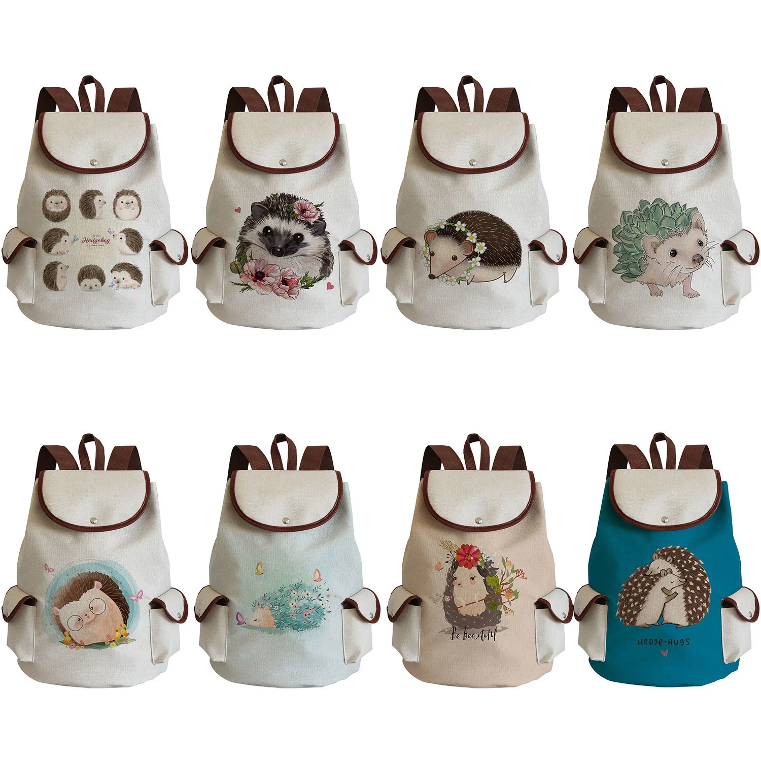 

Casual Drawstring Bags Portable High Capacity Backpacks For Students Women Backpack Cartoon Hedgehog Flower Linen Dropshipping