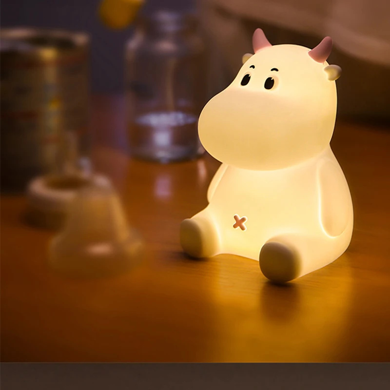 Lampada da notte a Led per mucca 7 colori lampada in silice Tap Sensing ricarica USB lampada da comodino lampada da notte per madre camera da letto per bambini
