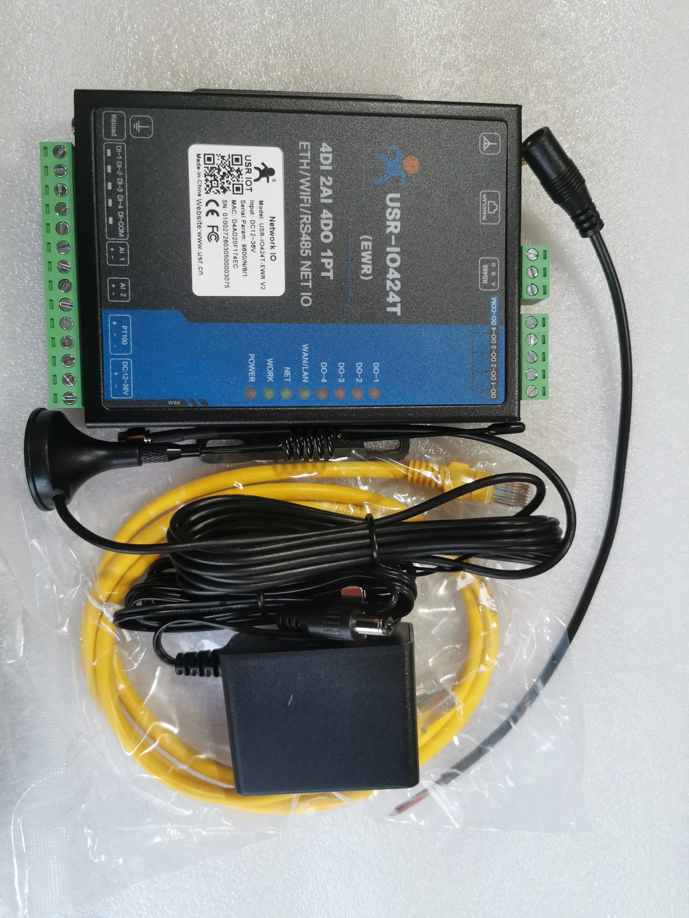 Фото USR-IO424T-EWR 4-канальный сетевой контроллер ввода-вывода с поддержкой Wi-Fi и Ethernet, сервер последовательных интерфейсов WAN/LAN RS485 (4DI/4DO/2AI/1PT) №5