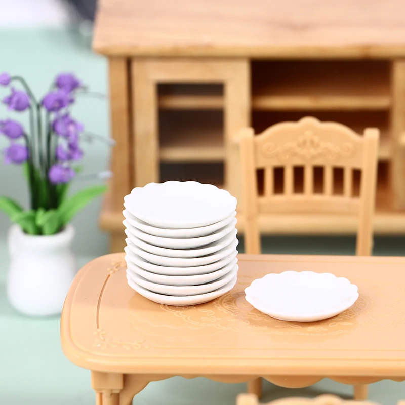 

2Pcs 1/12 Dollhouse Miniature Accessories Mini Ceramic Food Plate Dishes Simulation Kitchen Disk Model Toys for Doll House Decor