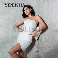 simple strapless mini gown bow white sleeveless short evening dresses clubbing party dress robes de soir%c3%a9e %d9%81%d8%b3%d8%a7%d8%aa%d9%8a%d9%86 %d8%a7%d9%84%d8%b3%d9%87%d8%b1%d8%a9