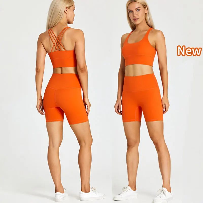 

New Yoga Suit Set for Women's Spring/Summer Quick Dried Breathable Nude Brushed Fitness Shorts Set