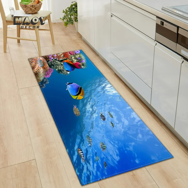 

Ocean World Rugs Fish Pattern Entrance Doormat Kitchen Mats Bedroom Home Floor Decoration Living Room Bathroom Anti-slip Carpets