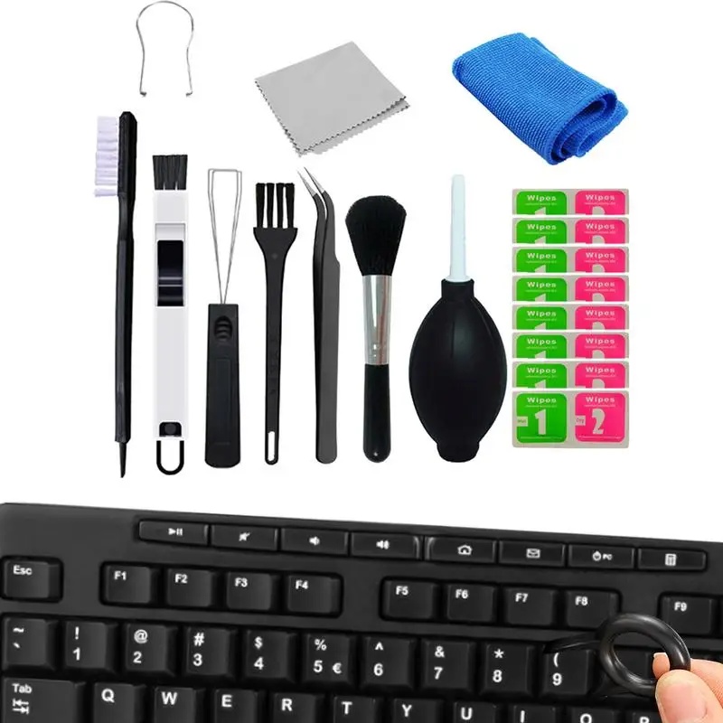 

Набор для чистки клавиатуры, инструмент для чистки ноутбука, щетка для чистки компьютера 11 в 1, набор для чистки клавиатуры с салфетками для экрана компьютера и