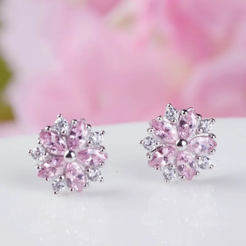 

Bohemia Piercing Pendientes Pink Zircon Sakura Ear Hoops Earrings for Women Fashion Jewelry Ins Same Mujer Earings Party Gifts