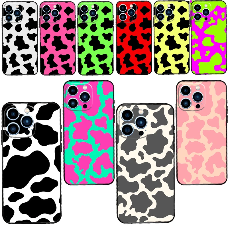 Чехол с неоновым принтом коровы для iPhone 14 13 12 Mini 11 Pro Max SE 2020 6 7 8 Plus X XS XR
