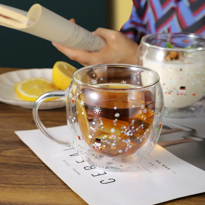 

Cute Glass Female Cartoon Water Cup Home Juice Christmas Cup Double Coffee Cup Casual Drinkware Household Mouthwash Cup