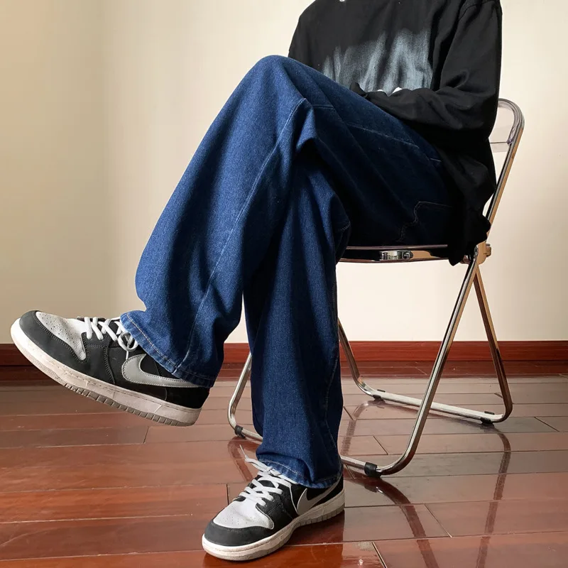 Blue Black Baggy Jeans Men Fashion Retro Casual Straight Jeans Men Streetwear Korean Loose Denim Pants Mens Trousers S-4XL